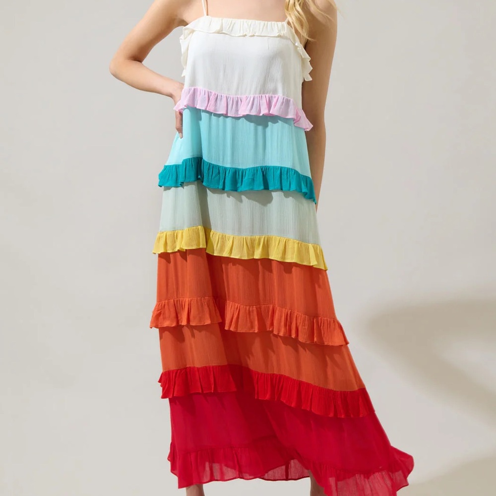 Vici Ruffle Dress Rainbow